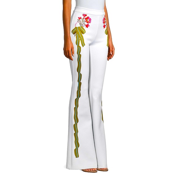 Floral Bonded Stretch Flare Pants - White Multi - Picture 3 of 8